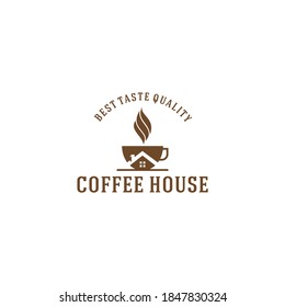 coffee house logo with coffee cup incorporated with house