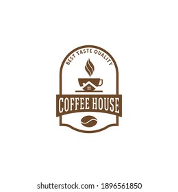 coffee house logo with coffee cup incorporated with house