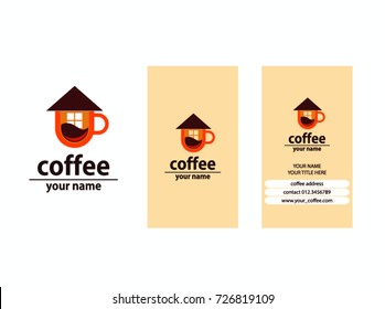 coffee house logo. Icon design element with business card template