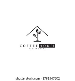 Coffee house logo illustration outline tree design template vector