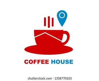 Coffee house logo with map pin