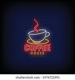 Coffee House Logo Neon Signs Style Text Vector