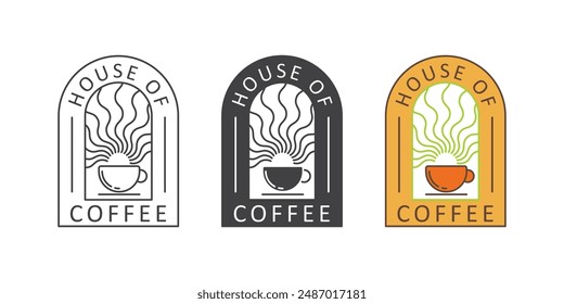 coffee house logo outline black flat design vector isolated white background