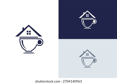 Coffee house logo, vector illustration of house and coffee in one frame