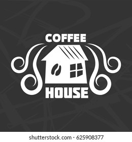 Coffee house logotype design isolated on black transparent background.