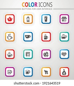 Coffee house. Making coffee and tea vector flat button icons with colored outline and shadow