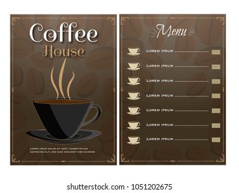 Coffee House Menu Card design with front and back page view.