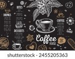 Coffee house menu. Restaurant cafe menu, template design. Food flyer.	