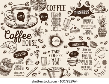 Coffee house menu. Restaurant cafe menu, template design. Food flyer.