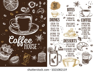 Coffee house menu. Restaurant cafe menu, template design. Food flyer.