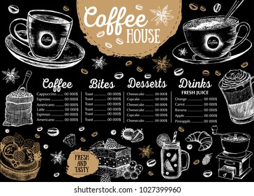 Coffee house menu. Restaurant cafe menu, template design. Food flyer.