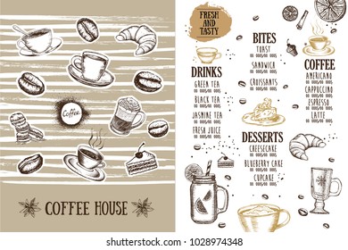 Coffee house menu. Restaurant cafe menu, template design. Food flyer.