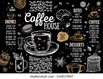 Coffee house menu. Restaurant cafe menu, template design. Food flyer.