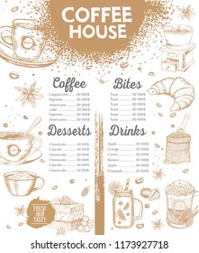 Coffee house menu. Restaurant cafe menu, template design. Food flyer.