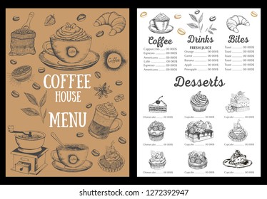 Coffee house menu. Restaurant cafe menu, template design. Food flyer.