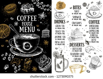Coffee house menu. Restaurant cafe menu, template design. Food flyer.