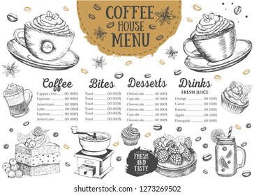 Coffee house menu. Restaurant cafe menu, template design. Food flyer.