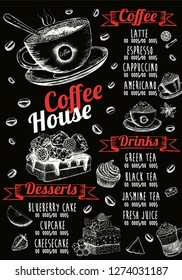 Coffee house menu. Restaurant cafe menu, template design. Food flyer.