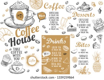 Coffee house menu. Restaurant cafe menu, template design. Food flyer.