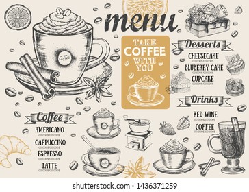 Coffee house menu. Restaurant cafe menu, template design. Food flyer.