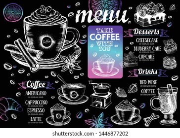 Coffee house menu. Restaurant cafe menu, template design. Food flyer.