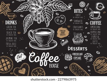 Coffee house menu. Restaurant cafe menu, template design. Food flyer.	
