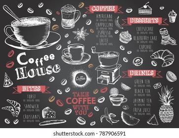 Coffee house menu. Restaurant cafe menu, template design. Food flyer.