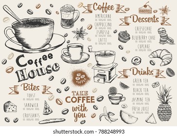 Coffee House Menu. Restaurant Cafe Menu, Template Design. Food Flyer.