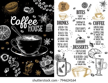 Coffee house menu. Restaurant cafe menu, template design. Food flyer.