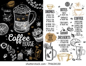 Coffee house menu. Restaurant cafe menu, template design. Food flyer.