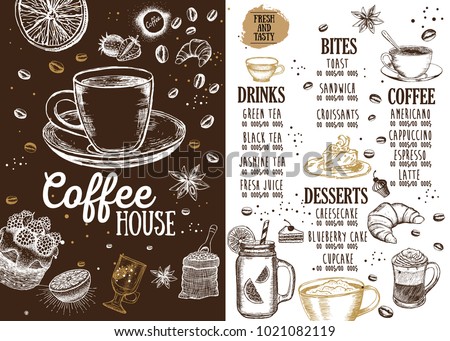 Coffee house menu. Restaurant cafe menu, template design. Food flyer.