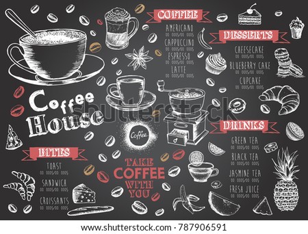 Coffee house menu. Restaurant cafe menu, template design. Food flyer.