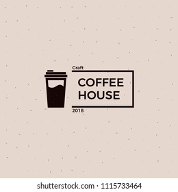 Coffee house old school logo. Cup with a black drink illustration.  Vector flat banner 