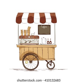 Coffee house on wheels./ Vector illustration on the theme of street food.