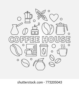 Coffee house round illustration. Vector cafe concept symbol made with line coffee icons