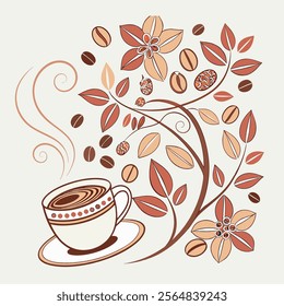 Coffee house and seamless coffee pattern in vintage style background, Coffee beans and coffee elements doodle art illustration.