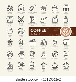 Coffee, Coffee House, Coffee Shop Elements - Minimal Thin Line Web Icon Set. Outline Icons Collection. Simple Vector Illustration.