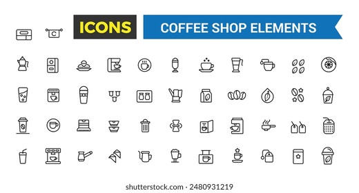 Coffee house, coffee shop icon set. Outline icons pack. Editable vector icon and illustration.