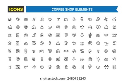 Coffee house, coffee shop icon set. Outline icons pack. Editable vector icon and illustration.