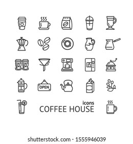 Coffee House Sign Black Thin Line Icon Set Include of . Vector illustration of Icons