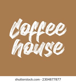 coffee house text on brown background.