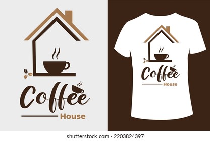 Coffee house t-shirt design with editable coffee cup vector
