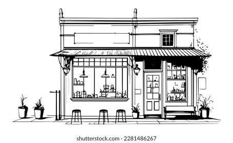 Ilustración de la línea negra del vector del café aislado en blanco. Dibujo artístico