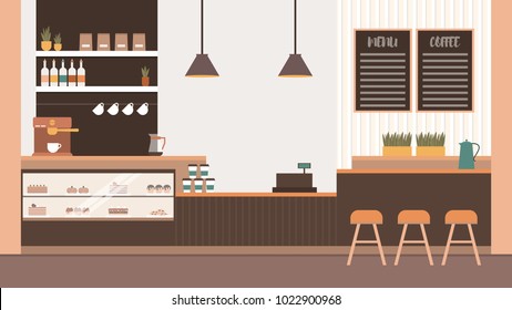 Coffee house in warm colors. Vector illustration