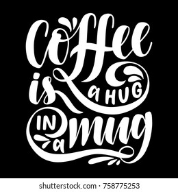 Coffee Is A Hug In A Mug.Inspirational Quote.Hand Drawn Poster With Hand Lettering. 