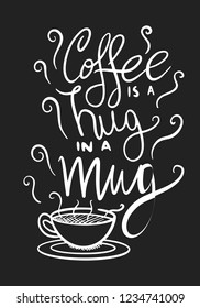 Coffee is a hung in a mug Handdrawn Typographic Decorative Greetings Card 