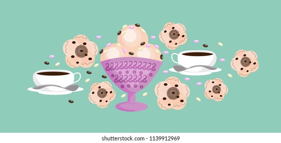 coffee with ice cream and biscuits