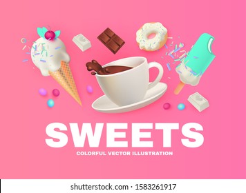 Coffee and Ice Cream. Cafe Ad Design Template. Sweets Shop. Gelato. Coffee to Go.
