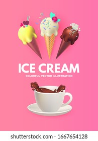 Coffee and Ice Cream. Cafe Ad Design Template. Sweets Shop. Gelato. Coffee to Go.