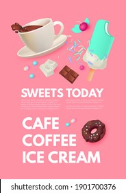 Coffee and Ice Cream. Cafe Ad Design Template. Sweets Shop. Gelato. Coffee to Go.